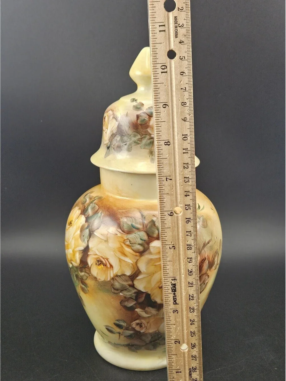 Vintage Hand Painted Yellow Rose Ginger Jar Signed Suzete 11